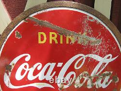 Antique Lg Coca Cola Soda Dbl Sided Lollipop Porcelain Art Deco Advertising Sign