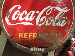 Antique Lg Coca Cola Soda Dbl Sided Lollipop Porcelain Art Deco Advertising Sign