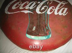Antique MID Century 48 Coca Cola Soda Glass Bottle Metal Art Advertising Sign