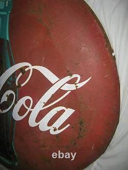 Antique MID Century 48 Coca Cola Soda Glass Bottle Metal Art Advertising Sign