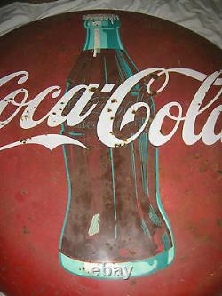 Antique MID Century 48 Coca Cola Soda Glass Bottle Metal Art Advertising Sign