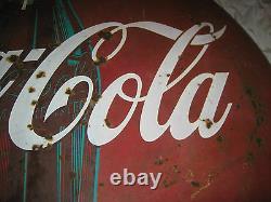 Antique MID Century 48 Coca Cola Soda Glass Bottle Metal Art Advertising Sign