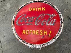 Antique Original Coca Cola Soda Double Sided Lollipop Porcelain Advertising Sign