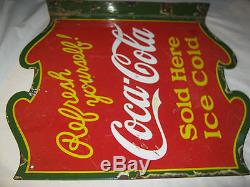 Antique Original Dbl. Sided Coca Cola Soda Bottle Porcelain Sign Art Advertising