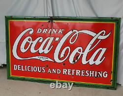 Antique Soda Fountain Drink Coca Cola Porcelain Advertising Sign 1932