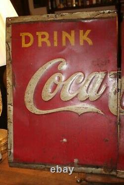 Antique Tin Tacker Embossed Metal Sign 19 x 27 Drink Coca Cola Coke 1930's