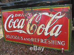 Antique USA Coca Cola Soda Fountain Bottle Porcelain Art Advertising Store Sign