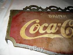 Antique USA Coca Cola Soda Glass Bottle Metal Art Deco Advertising Flange Sign