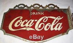 Antique USA Coca Cola Soda Glass Bottle Metal Art Deco Advertising Flange Sign