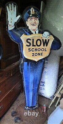 Antique Us Coca Cola Soda Dbl Sided School Police Man Porcelain Advertising Sign