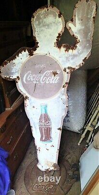 Antique Us Coca Cola Soda Dbl Sided School Police Man Porcelain Advertising Sign