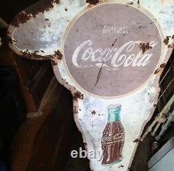 Antique Us Coca Cola Soda Dbl Sided School Police Man Porcelain Advertising Sign