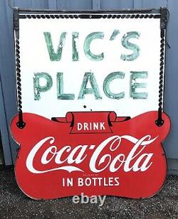 Antique Vintage California Tavern Store Large Porcelain 2 Side Coca Cola Sign