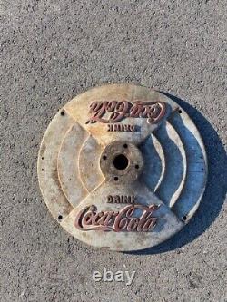 Antique Vintage Coca Cola Cast Iron Lollipop Sign Pedestal Base Stand Coke