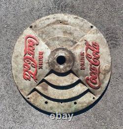 Antique Vintage Coca Cola Cast Iron Lollipop Sign Pedestal Base Stand Coke