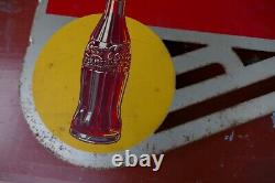 Antique advertising Coca Cola Flanged sign 1930s metal die cut painted sign