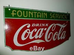 Antique original 1934 Coca-Cola Coke porcelain double side fountain service sign