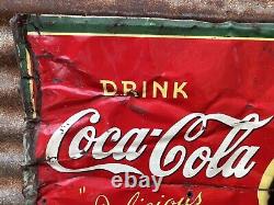 Authentic Vintage Coca Cola Metal Sign Coke Sign Soda Pop 20x28 AM 41 Vintage