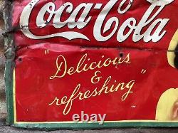 Authentic Vintage Coca Cola Metal Sign Coke Sign Soda Pop 20x28 AM 41 Vintage