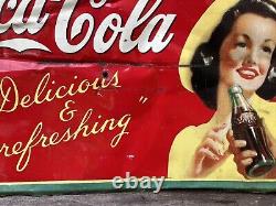 Authentic Vintage Coca Cola Metal Sign Coke Sign Soda Pop 20x28 AM 41 Vintage