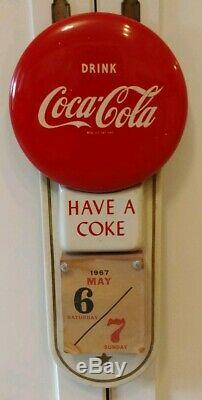 Beautiful Coca-Cola Button Calendar Metal Sign 1950-60s NICE! Estate Original