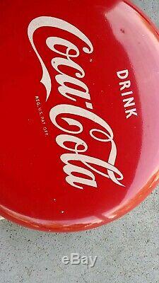 Beautiful Coca-Cola Button Calendar Metal Sign 1950-60s NICE! Estate Original
