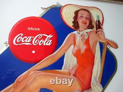 Beautiful NOS 1940 Coca Cola Cardboard Lithograph Bathing Beauty Snyder & Black