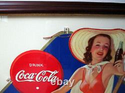 Beautiful NOS 1940 Coca Cola Cardboard Lithograph Bathing Beauty Snyder & Black