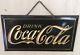 Coca Cola Black/gold Reverse Painted Celluloid Over Cardboard Sign Very Rare