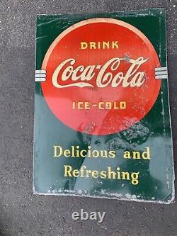COCA COLA COKE VTG 1930s metal sign DELICIOUS AND REFRESHING DRINK 27.25x19.5 B