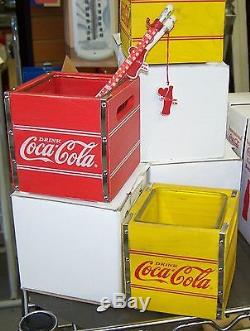 COCA COLA COKE WOOD CRATE CANDLE HOLDER SET With GLASS INSERT NEW IN BOX RED & YEL