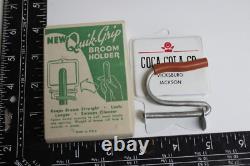 COCA-COLA CO. PAINTED METAL BROOM HOLDER SIGN BOXED DEALER VINTAGE 1950s NOS