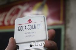 COCA-COLA CO. PAINTED METAL BROOM HOLDER SIGN BOXED DEALER VINTAGE 1950s NOS