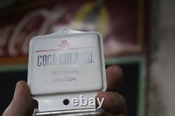 COCA-COLA CO. PAINTED METAL BROOM HOLDER SIGN BOXED DEALER VINTAGE 1950s NOS