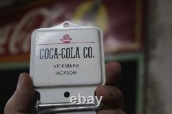 COCA-COLA CO. PAINTED METAL BROOM HOLDER SIGN BOXED DEALER VINTAGE 1950s NOS