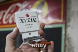 COCA-COLA CO. PAINTED METAL BROOM HOLDER SIGN BOXED DEALER VINTAGE 1950s NOS