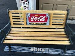 COCA COLA FOUNTAIN SERVICE CAST IRON BENCH withSIGN, Oak Slates LOCAL PICKUP ONLY