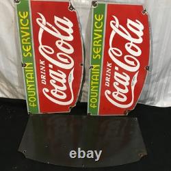 COCA COLA FOUNTAIN SERVICE Gasoline Porcelain Sign 27 X 14 Side 3 UNITS