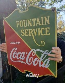COCA COLA FOUNTAIN SERVICE PORCELAIN SIGN (DATED 1933) Double Sided 22 1/2x25