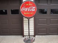 COCA COLA LOLLIPOP SIGN WITH BASE 2 SIDED PORCELAIN 1930 1940 Coke Button