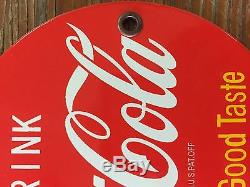 COCA-COLA PORCELAIN DOOR PALM-PRESS/PUSH/PULL ADVERTISING SIGN. 5 Diameter