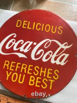 COCA COLA PORCELAIN ENAMEL SIGN SIZE 12 delicious coca- cola refreshes you best