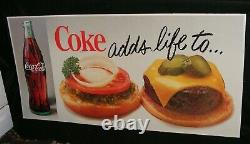 COCA COLA SIGN 1960's CARDBOARD Coke adds life to Cheeseburger LARGE 66 X 33