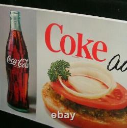 COCA COLA SIGN 1960's CARDBOARD Coke adds life to Cheeseburger LARGE 66 X 33