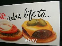 COCA COLA SIGN 1960's CARDBOARD Coke adds life to Cheeseburger LARGE 66 X 33