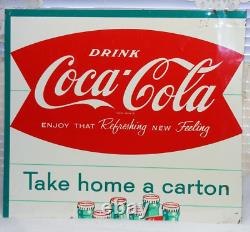 COCA COLA SIGN FISHTAIL TAKE HOME A CARTON 1960's TOP PART- METAL TACKER
