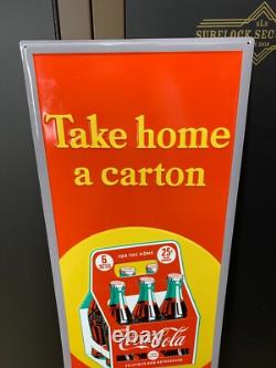 COCA COLA With SIX PACK LARGE EMBOSSED METAL ADVERTISING SIGN (48x 15) NICE