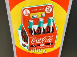 COCA COLA With SIX PACK LARGE EMBOSSED METAL ADVERTISING SIGN (48x 15) NICE