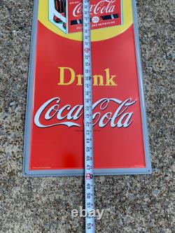 COCA COLA With SIX PACK LARGE EMBOSSED METAL ADVERTISING SIGN (48x 15) NICE