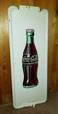 COKE-TACULAR Vintage 1947 Coca-Cola 40 x 16 Pilaster Sign in WONDERFUL Shape